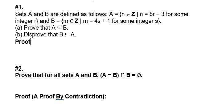 Solved #1. Sets A and B are defined as follows: | Chegg.com