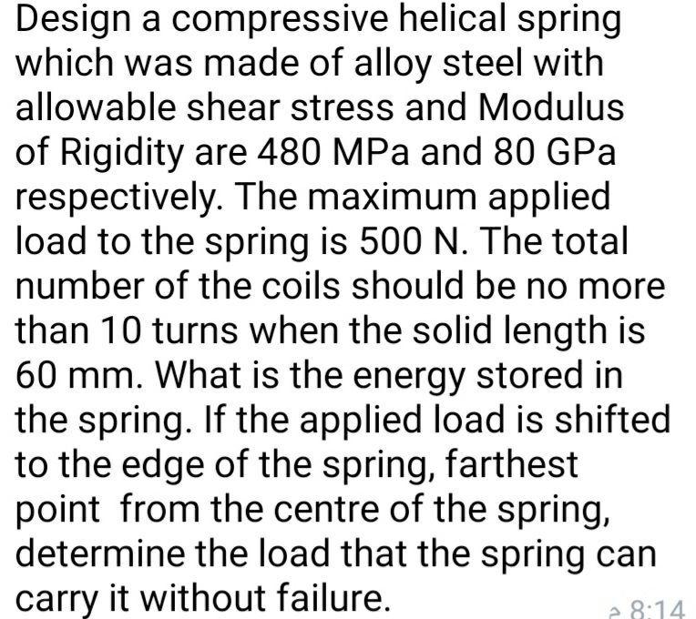 Solved Design a compressive helical spring which was made of | Chegg.com