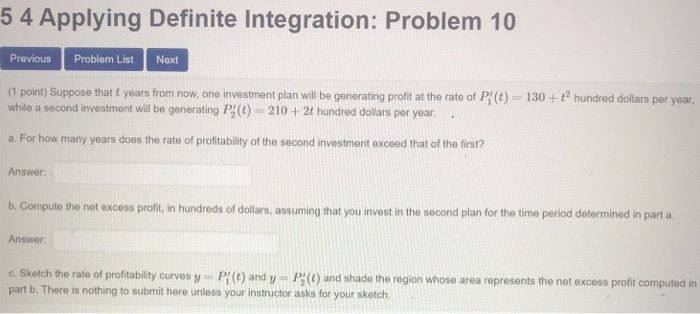 Solved 5 4 Applying Definite Integration: Problem 10 | Chegg.com