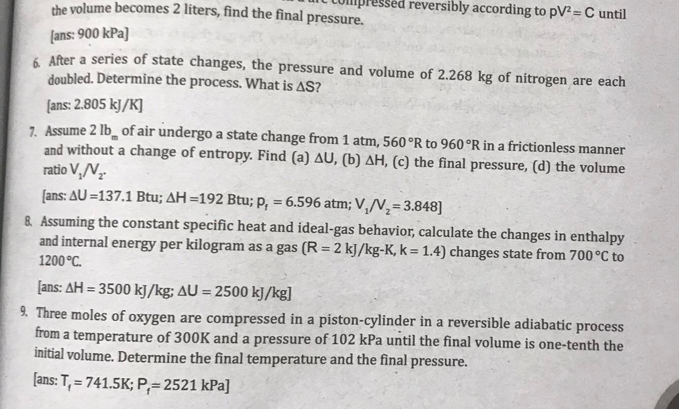 Solved Answ digits. 1. A gas initially at p. = 120 psia and