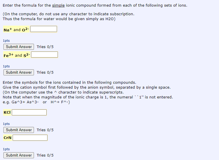Solved Enter the formula for the simple ionic compound | Chegg.com