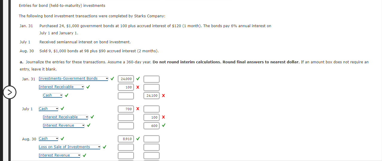 Solved Entries for bond (held-to-maturity) investments The | Chegg.com