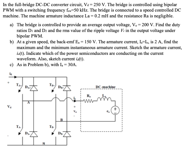 Solved In the full-bridge DC-DC converter circuit, Va= 250 | Chegg.com