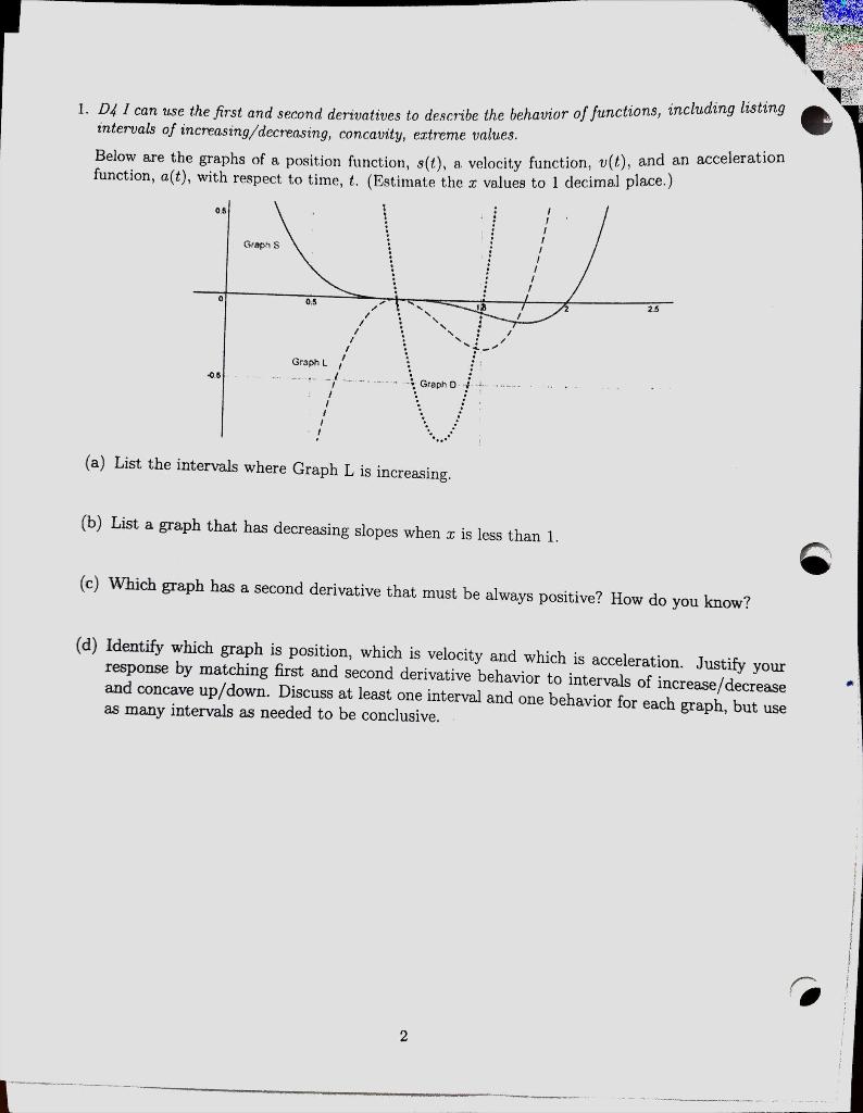 Solved 1. D4 I can use the first and second derivatives to | Chegg.com