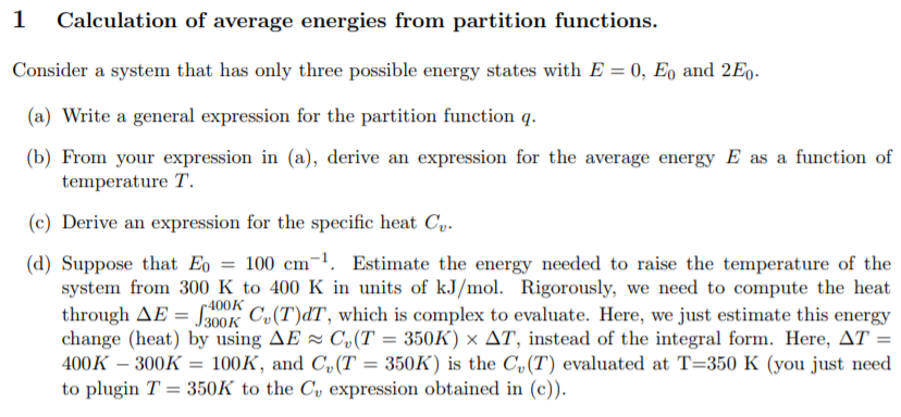 Solved 1 Calculation of average energies from partition | Chegg.com