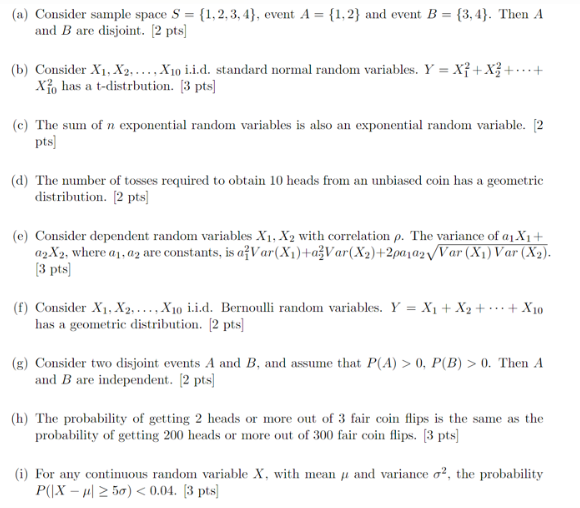 Solved (a) Consider sample space S = {1,2,3,4}, event A = | Chegg.com