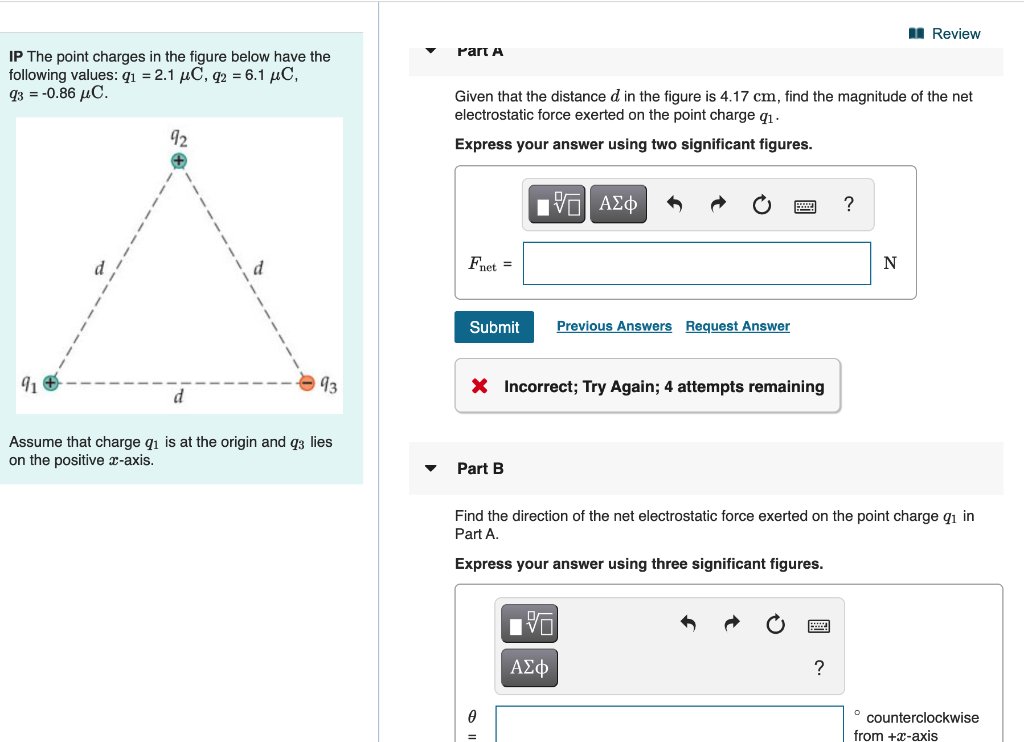Solved 1 Review Part A IP The point charges in the figure | Chegg.com