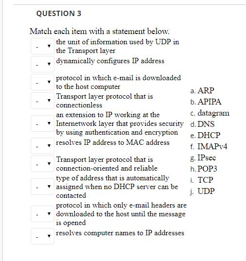 Solved QUESTION 3 Match each item with a statement below. | Chegg.com