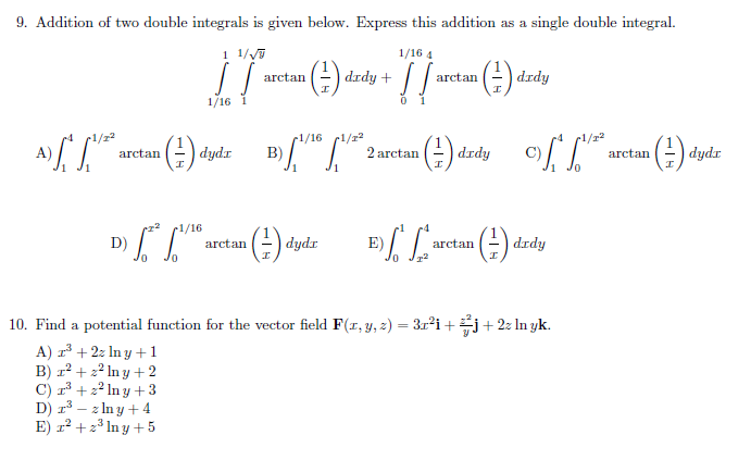 Solved 9. Addition of two double integrals is given below. | Chegg.com