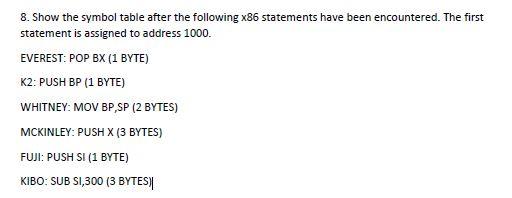 Solved 8. Show the symbol table after the following x86 | Chegg.com