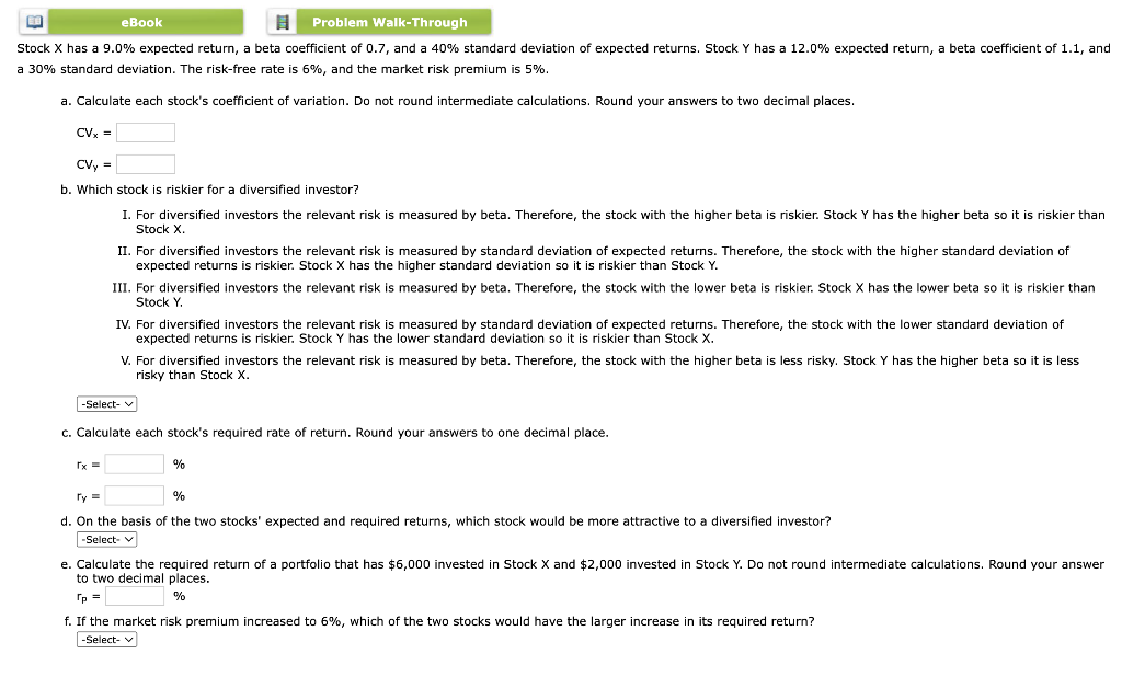Solved EBook Problem Walk-Through Stock X Has A 9.0% | Chegg.com