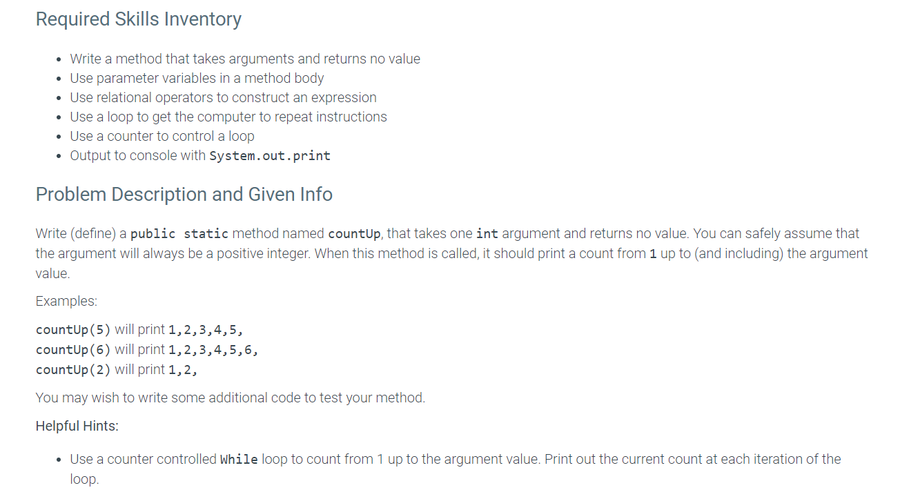 Solved Required Skills Inventory . • Write a method that | Chegg.com