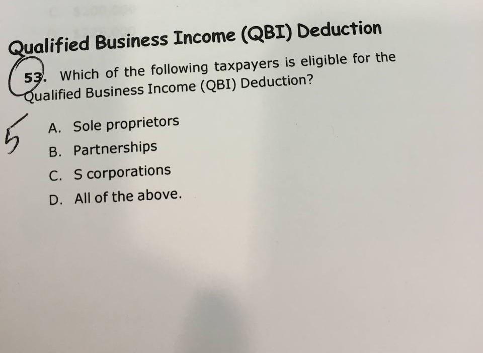 Solved Qualified Business Income Qbi Deduction 53 Which