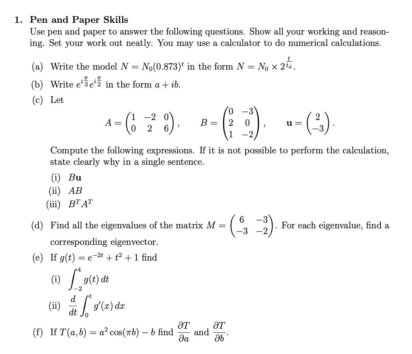 Solved Pen and Paper Skills Use pen and paper to answer the | Chegg.com