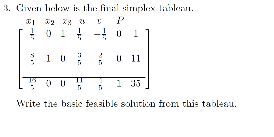 Solved Given below is the final simplex tableau. Write the | Chegg.com
