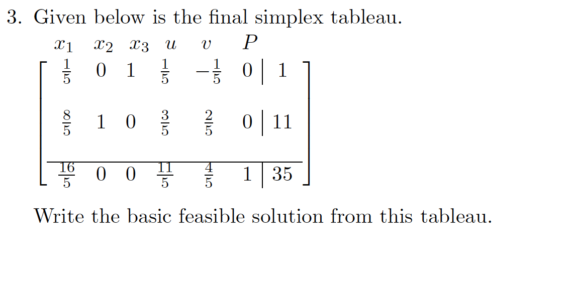 Solved Given Below Is The Final Simplex Tableau. Write The | Chegg.com