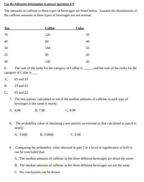 Solved Use the following information to answer questions 6-9 | Chegg.com