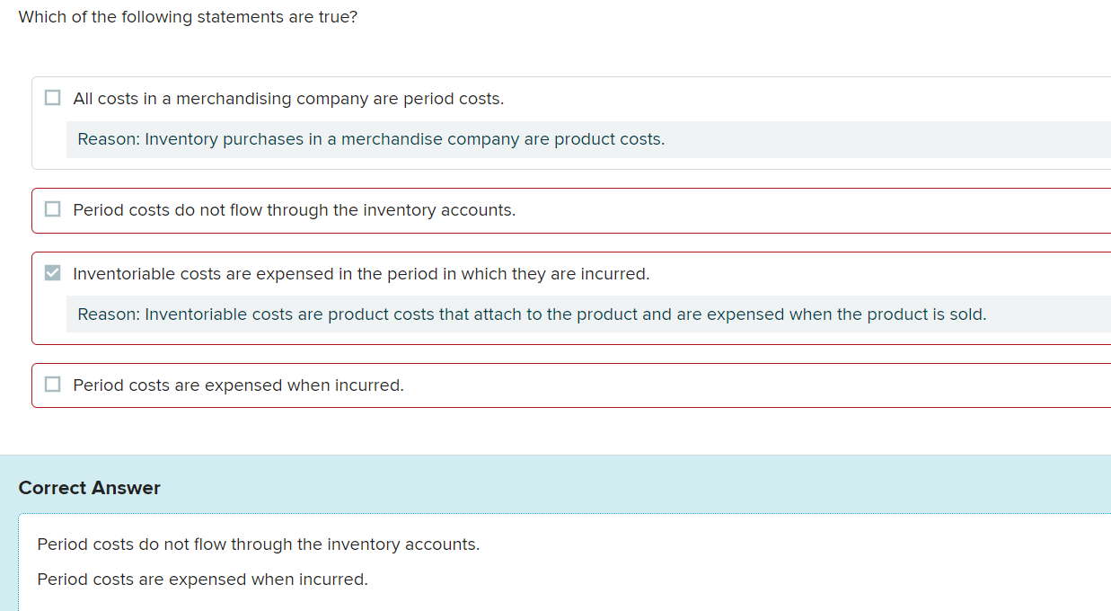 Solved Which of the following statements are true? All costs