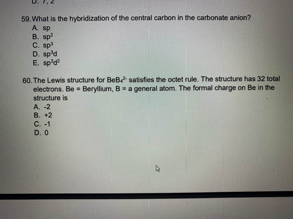 Solved . 12 59. What is the hybridization of the central | Chegg.com