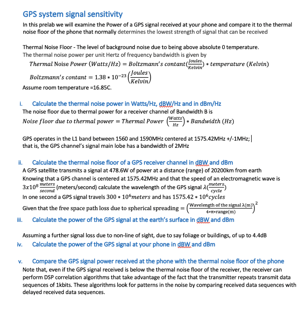 Solved GPS system signal sensitivity In this prelab we will | Chegg.com