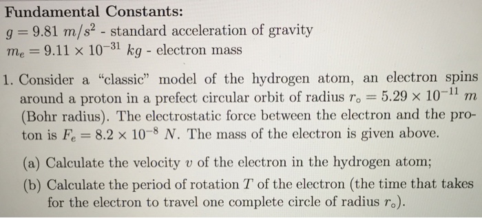 Solved Fundamental Constants: g 9.81 m/s2 - standard | Chegg.com