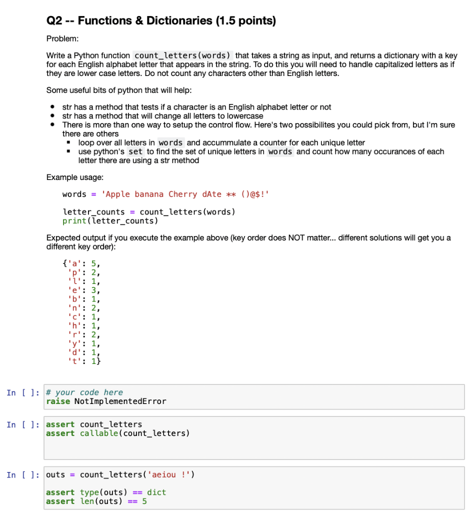 Solved Problem: Write a Python function count_letters | Chegg.com