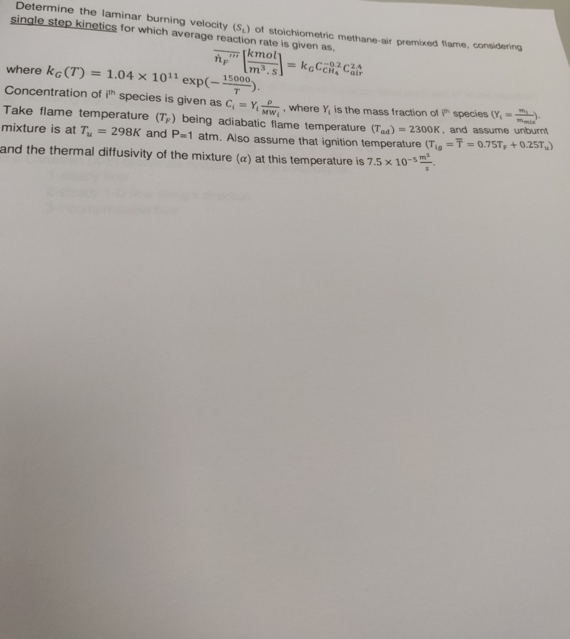 Determine the laminar burning velocity (S) of | Chegg.com