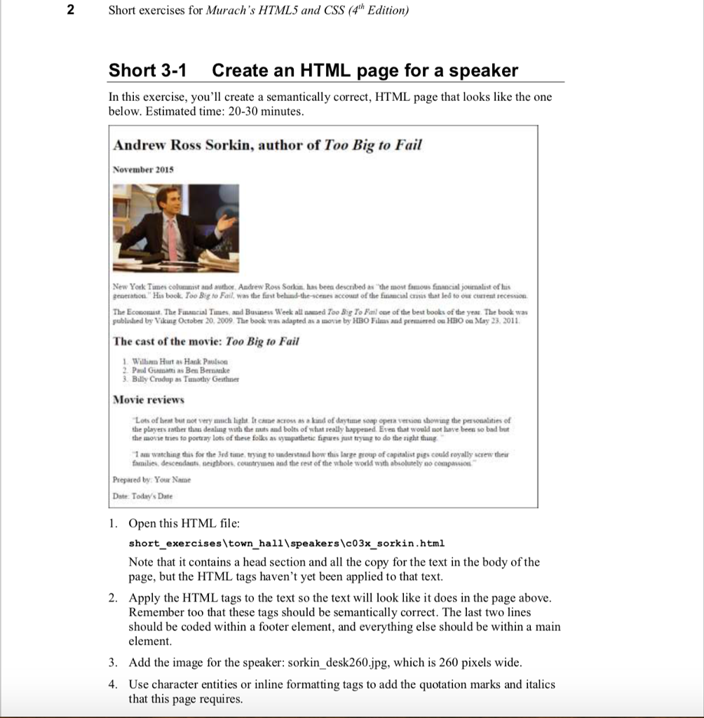 Solved 2 Short exercises for Murach's HTML5 and CSS (4h | Chegg.com