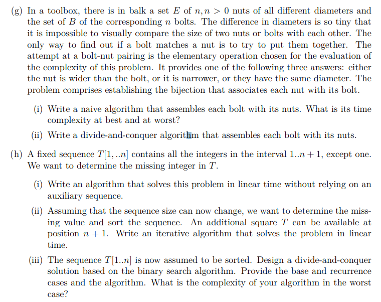 Solved (g) ﻿In a toolbox, there is in balk a set E of n, ﻿n | Chegg.com