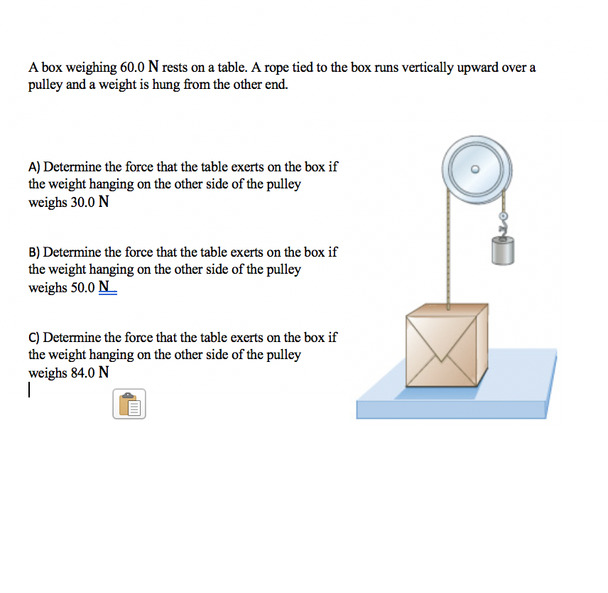 Solved A Box Weighing 60.0 N Rests On A Table. A Rope Tied | Chegg.com