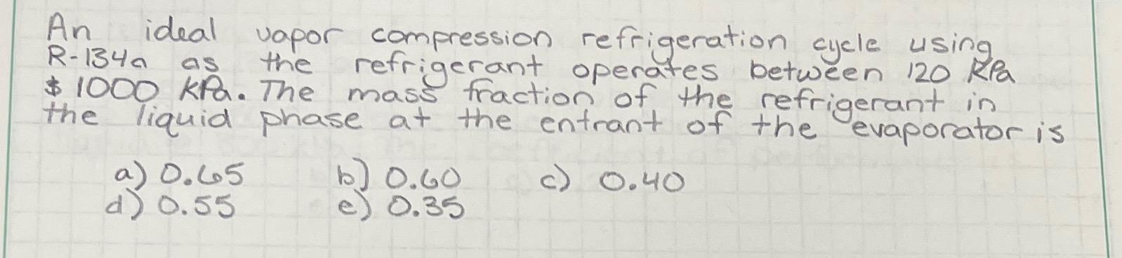 Solved An ideal vapor compression refrigeration cycle using | Chegg.com