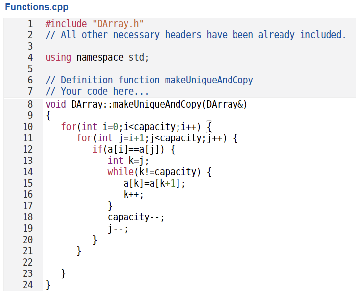 Solved Implement the function makeUniqueAndCopy() as a | Chegg.com