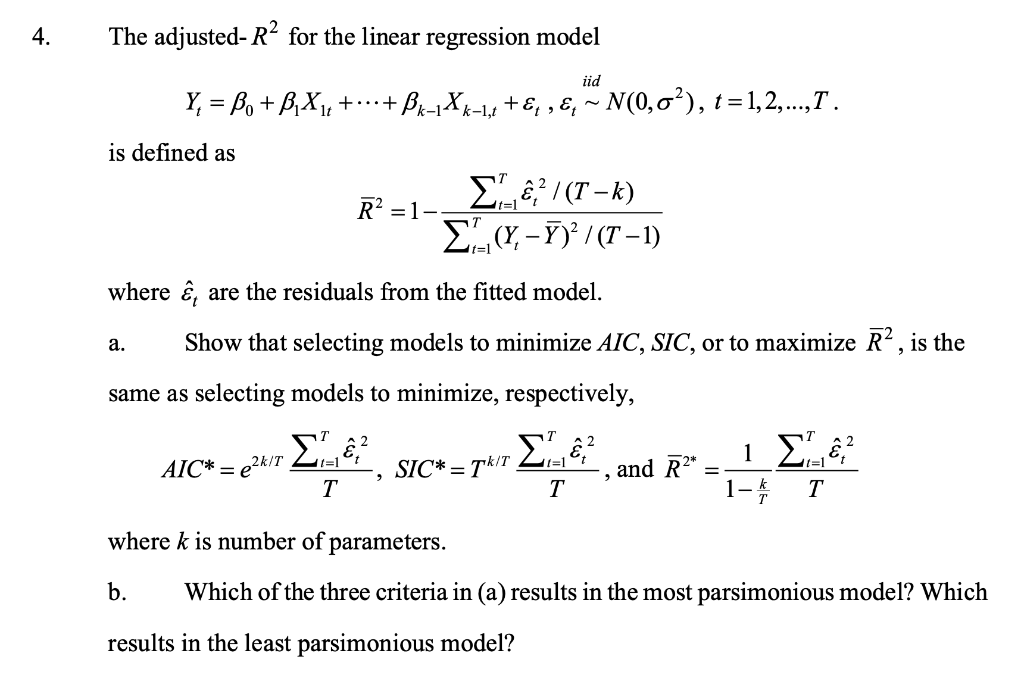 4 The Adjusted R2 For The Linear Regression Model Chegg Com