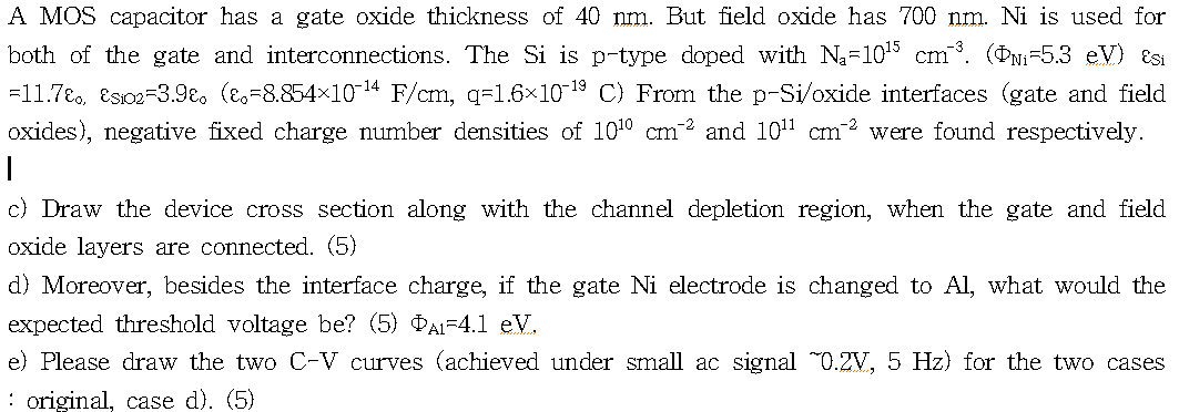Solved A MOS capacitor has a gate oxide thickness of 40 nm. | Chegg.com