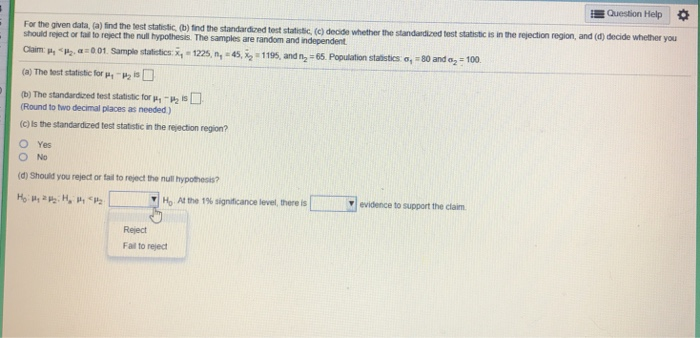 Solved Question Help * For the given data, (a) find the test | Chegg.com