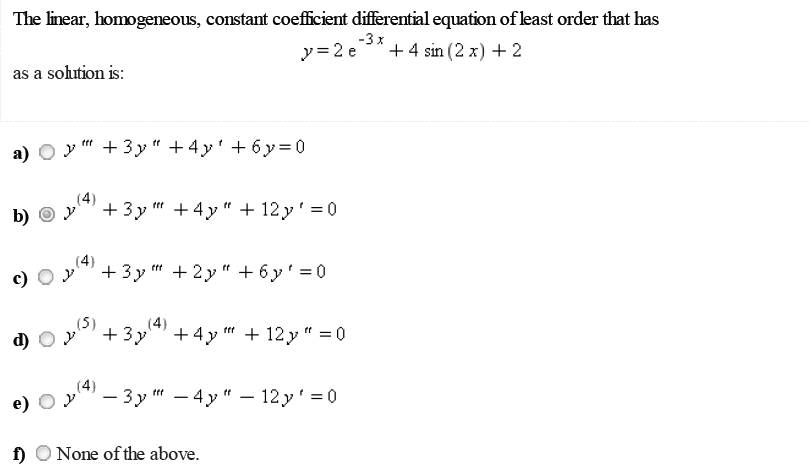 Solved The linear, homogeneous, constant coefficient | Chegg.com