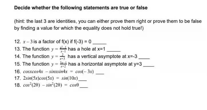 Solved Decide whether the following statements are true or | Chegg.com
