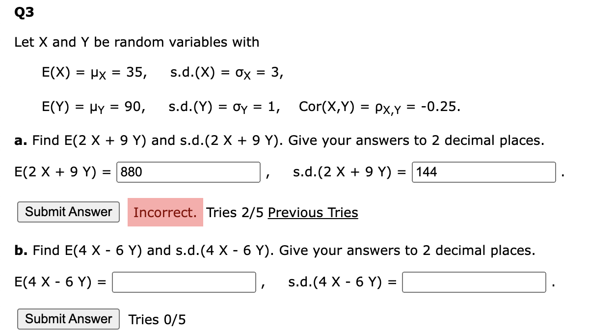 Solved Let X and Y be random variables with E(X)=μX=35, s.d. | Chegg.com