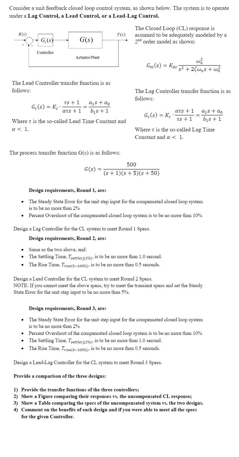 Solved Consider a unit feedback closed loop control system, | Chegg.com