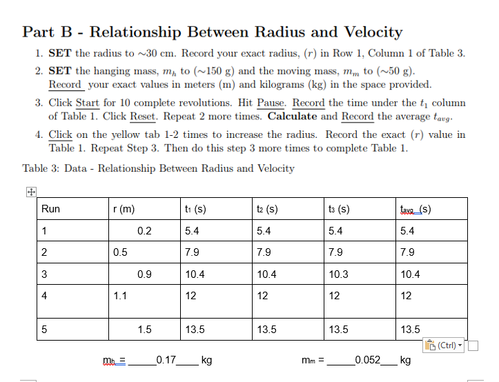 Solved Part B - Relationship Between Radius and Velocity 1. | Chegg.com