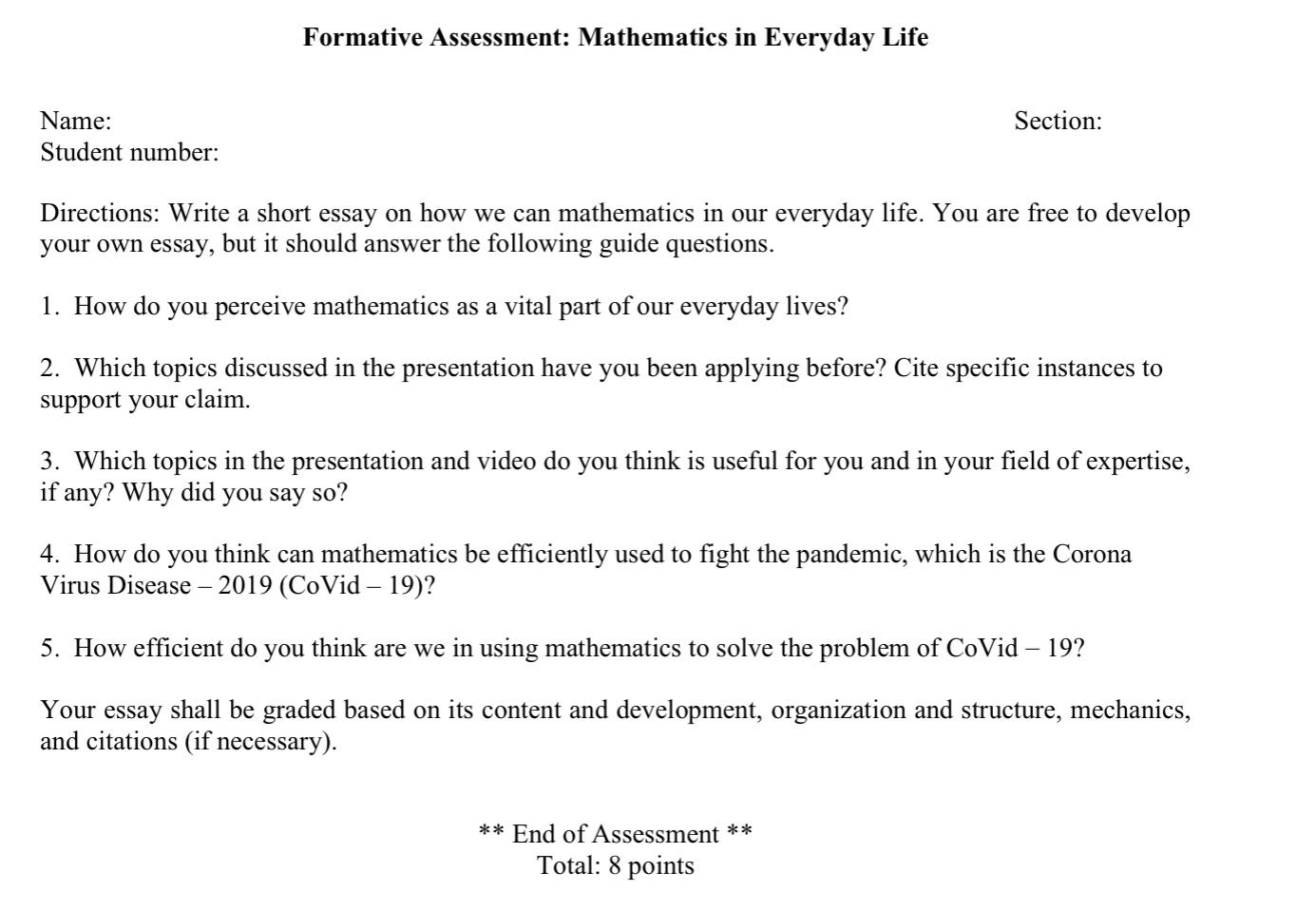 essay on mathematics in daily life