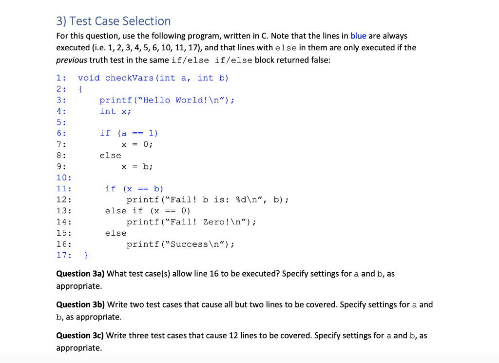 Solved 3) Test Case Selection For this question, use the | Chegg.com