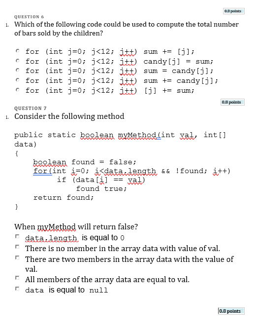 Solved 0.8 points QUESTION 6 1. Which of the following code | Chegg.com