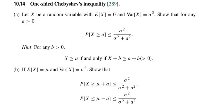 Solved 10.14 One-sided Chebyshev's inequality [289). (a) Let | Chegg.com