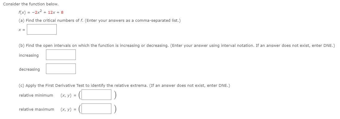 Solved Consider the function below. f(x) = -2x2 + 12x + 8 | Chegg.com