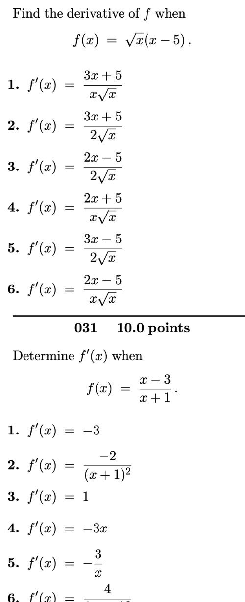 Solved Find The Derivative Of F When F x Vx x 5 3x 5 Chegg