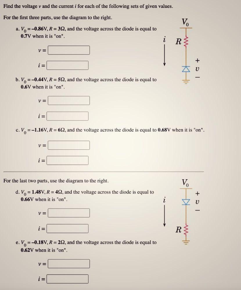 Solved Find the voltage v and the current i for each of the | Chegg.com