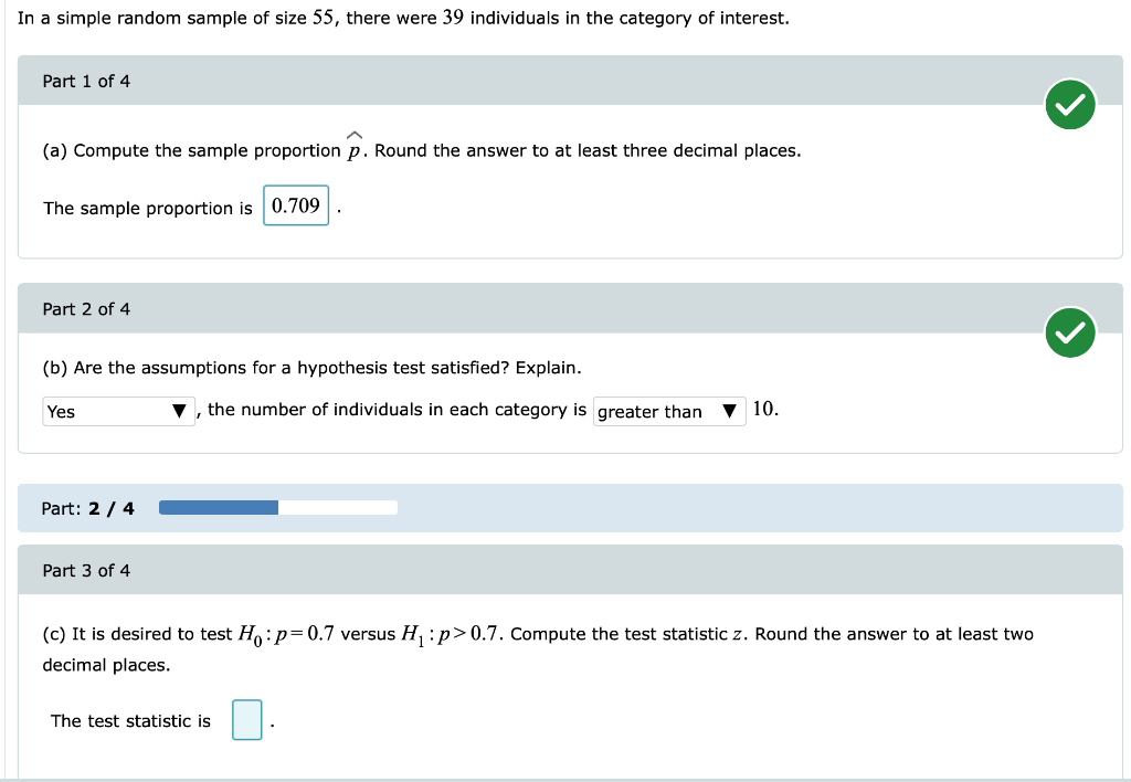 Solved In a simple random sample of size 55, there were 39 | Chegg.com