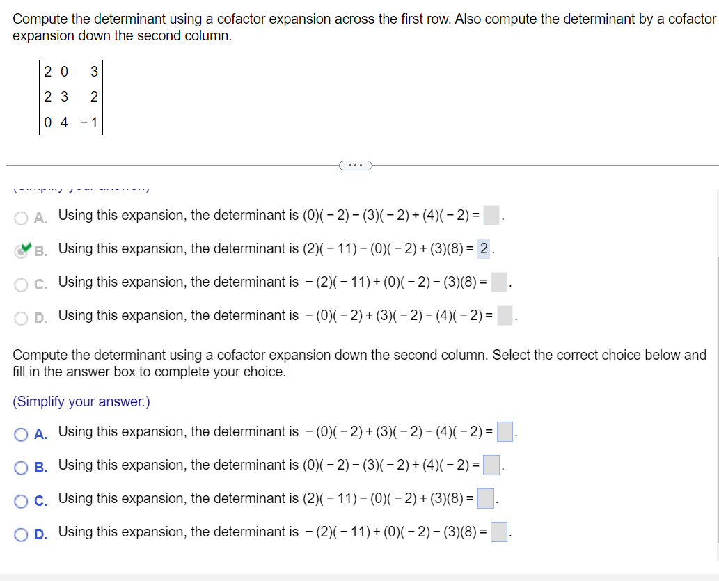 Solved Compute the determinant using a cofactor expansion Chegg