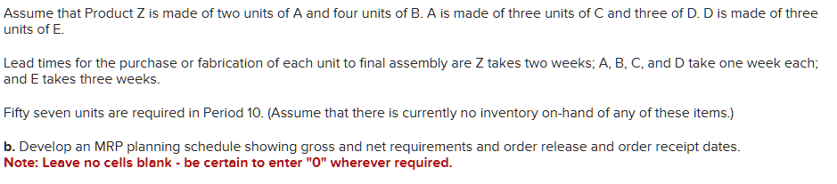 Solved Assume that Product Z ﻿is made of two units of A and | Chegg.com